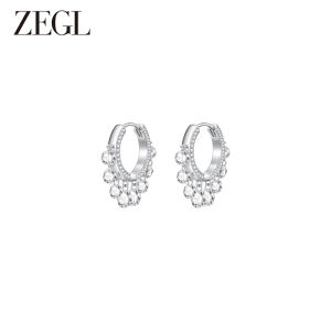 ต่างหูแบบคริสตัลสำหรับผู้หญิง ดีไซน์ใหม่ปี 2025 ZEGL Designer สไตล์ฝรั่งเศส ต่างหูแบบวงกลมโลหะผสมเงินทอง