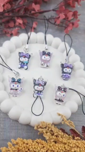 Bandul Bandol KUROMI Series Lanyard Tali Gantungan Gelang Strap HP Phone Charm Handphone Device Kamera Handmade Macaron Candy Lanyard Full Warna Korean Style Black Pink Estetik Bracelet Beads Hello Kitty Cinnamoroll Pompompurin My Melody Kuromi Pochacco