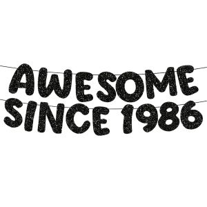 Awesome Since 1986 Banner Black Glitter Birthday Garland for Men Women 1986 Born Birthday Photo Booth Props