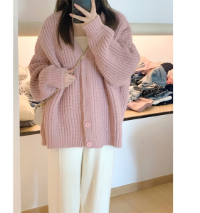 Pink Sweater Cardigan Female Spring and Autumn Outerwear Gentle and Comfortable Sweet and Loose Soft Sticky Early Spring Knitting Outwear