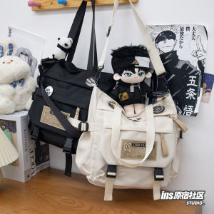 INS Harajuku Style Japanese Shoulder Bag Female Large Capacity Student Class Tote Bag Crossbody Portable Canvas Bag Male Fashion