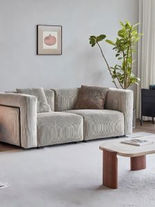 Modern Italian Minimalist Cream Style Sofa Velvet Fabric Easy to Clean Straight Row Double Three Person Couch Living Room