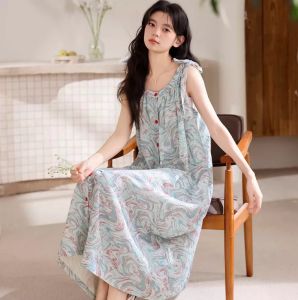 Cool Light-weight Cotton Medium Length Summer Dress Nightgown