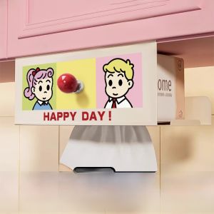 Kitchen Bathroom Wall Mounted Tissue Box Inverted Cabinet Face Towel Holder European Style Cartoon Element Drawstring Box