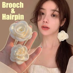 Vintage Fragrant Style Camellia Brooch Hair Clip Dual Use Girls Sweet Side Hairpin Ladies Simple Hair Pins Hairgrips Elegant Hair Accessories Popular Headwear