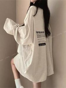 plus Size 300 Pounds Lazy Style Long Sleeve T-Shirt Womens Loose Fit Spring Autumn Korean Version Printed round Neck Top