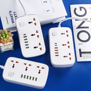 White Malaysia 3 Way Gang Extension Power Socket 2 Meter 3M Cable Cord UK 3 PIN PLUG Porous Socket with Switch with USB Type C Smart Wiring Board Multi Plug Universal Socket Travel Safety Wall Adapter 接线板排插座 Power Strips
