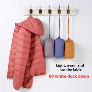 แจ็คเก็ตอินเทรนด์พกพาสำหรับทุกเพศแบบสั้นมีฮู้ดสำหรับฤดูใบไม้ร่วงฤดูหนาวและเสื้อแจ็คเก็ตน้ำหนักเบา