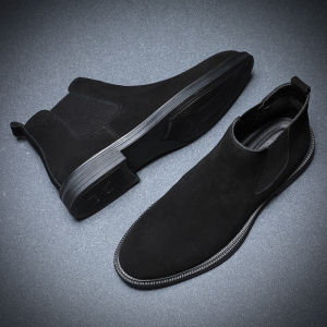 Mens Chelsea Boots Autumn Winter Fleece Lined Warm Genuine Leather Short Boots British Style Matte Leather Martin Boots