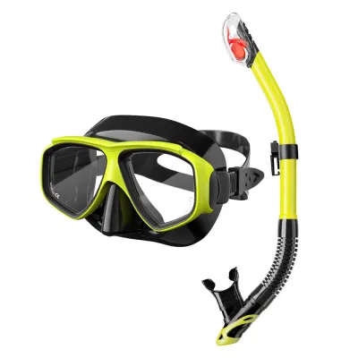 JSJM Professional Anti-Fog Swimming & Scuba Diving Mask with UV Protection Silicone Snorkeling Goggles & Tube Set for Adults
