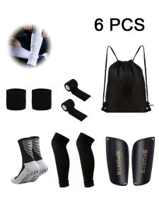6 Piece Set Men Women Non-slip Football Socks Outdoor I Sports Bandage Ball Bag Leg Guard Elastic Leg Cover Wrist Guard