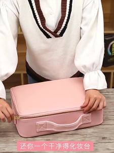 TRAVELCUL กล่องแต่งหน้าแบบพกพาสไตล์เกาหลี กล่องแต่งหน้าการแบ่งพาร์ติชัน กล่องแต่งหน้าความจุขนาดใหญ่