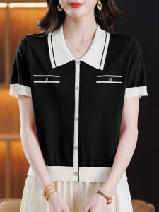 BAIWEISILI | Collar Knit Short Sleeve T-Shirt Lightweight Ice Silk Womens Clothing