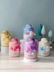 (SG Seller) Sanrio Kuromi Melody Cinnamoroll Children Water Bottle 430ml Stainless Steel Thermos Cup Cute Girl Cartoon Portable Pot Belly Drinking Cup With Straw Insulation Cup Girls Gift