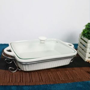 Omega Majestic 2L Rectangular Ceramic Bakedish with Lidand Convenient Safe Handles in a Gift Box Microwave Safe (body only)