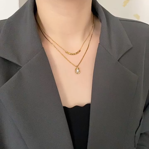 Chard Wake Kalung Wanita Titanium Korea Fashion Double Chain Cewek Necklaces Original