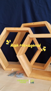 Rak Kayu Hexagonal 1 Set 3 Pcs Ukuran Segi Enam 15cm 20cm 25cm