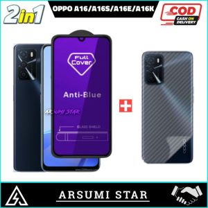 PROMO PAKET MURAH 2 IN 1 TEMPERED GLASS ANTI BLUELIGHT OPPO A16 / A16S / A16E / A16K ANTI GORES KACA ANTI RADIASI + GARSKIN CARBON 3D