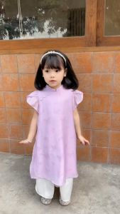 Set áo dài cách tân áo dài yếm tơ hồ điệp bé gái màu hồng tím mặc tết 1 đến 7 tuổi BERNIE T0924B15