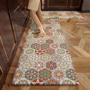 VIKAMA European-style Kitchen Floor Mats Premium Sense of Erasable Non-washable Stain-resistant Household Carpet Long Stripes