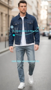 ÁO KHOÁC JEANS NAM THƯƠNG HIỆU CAO CẤP VIET FASHION VF XANH ĐẬM V2