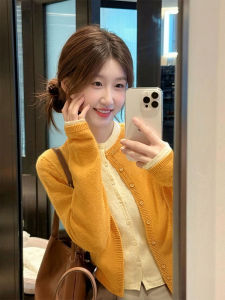 CHOEFULYN | Yellow Knit Cardigan for Women Loose Fit