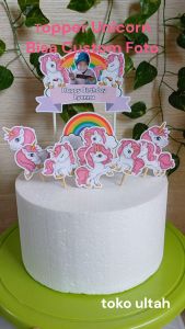 Topper Cake Unicorn (Custom Foto) untuk Dekorasi / Hiasan Kue Ulangtahun / Ultah Anak Karakter