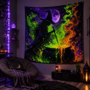 VIKAMA Blacklight Witch Cauldron Wall Tapestry Neon Spooky Halloween Home Decor Durable Thick Soft Cozy Aesthetic Gift Washable