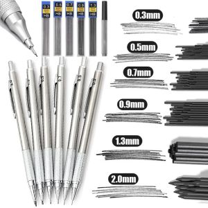 Mechanical Pencil Set Full Metal Art Drawing Painting Automatic Leads Office School Supply 0.3/0.5/0.7/0.9/1.3/.2mm