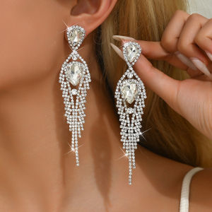 High end water droplet fringe earrings for women sparkling red blue black crystal pendant earrings wedding party jewelry