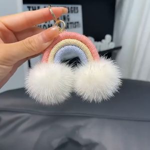 New Boho/Knit Style Keychain Cute Rainbow Plush  Design Gift School Bag Pendant Car Keyring Accessory