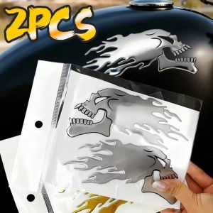 2PCS Flame Skull Car Sticker Drop Glue 3D Ghost Skull Head Motorcycle Fuel Tank Decor Stickers Waterproof Personalized Emblem Badge