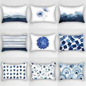 Blue Abstract Nordic Fresh Office Car Seat Back Support Pillow Decorative Backrest Cushion Rectangular Geometric Pattern Customizable