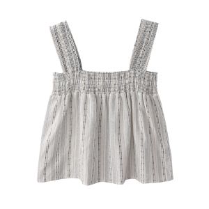 Áo Ba Lỗ Tay Rộng Mùa Hè Phong Cách Pháp Cổ Điển Thanh Lịch Giảm Béo Trẻ Trung Kẻ Sọc Kiểu Búp Bê Áo Ba Lỗ Hở Lưng