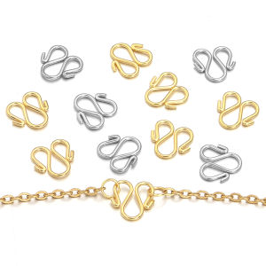 10-30Pcs Stainless Steel Gold Color W/S Shape End Clasps Hooks Chain Connectors For Bracelet Necklace DIY Jewelry Making