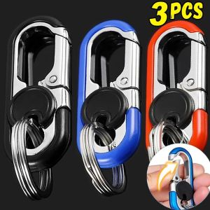 3PCS Car Keychain Men Stainless Steel Buckle Outdoor Carabiner Climbing Tool Double Ring Car Fishing Hook Key Ring Accessories