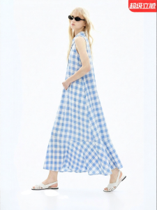 Juicy Couture | Blue Checkered Sleeveless Shirt Dress