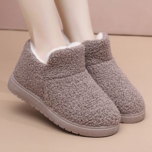 Winter Fashion Womens Teddy Fleece Lined Thickened Flat Bottom Short Snow Boots Warm Cotton Shoes Non Slip Mom Shoes