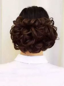 Bride Hair Braiding Wig Hair Bun Retro Cheongsam Fluffy Curl Latte Art Hair Buds Coiled Hair Bun Button Balls Bud