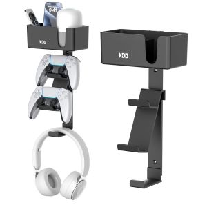 4-in-1 Wall Mount Headphone Stand - Dual Controller Holder with Cup Holder - Detachable Pen Storage for Cup Media Remote Phone