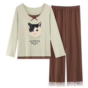 Miiow | Catwoman Sleepwear Long Sleeve 2025 New Style Womens Home Clothes Set With Chest Pad Cartoon Print Cotton Polyester Blend