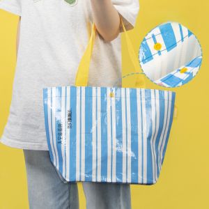 กระเป๋าผ้าใบถักขนาดใหญ่ JINSAN กระเป๋าช้อปปิ้งลายหนังงูสีสันสดใส กระเป๋าถือสำหรับงานกิจกรรม กระเป๋าใส่ของแบบถัก PP สำหรับใช้ในบ้าน