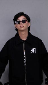 Monochrome Jaket Boxy Pria Lengan Panjang Twill Premium Men Jacket Black Dips