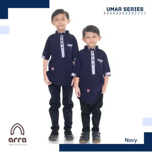 Baju Koko Polos Casual Anak Laki Laki Lengan Pendek Koko Umar Kids Blue