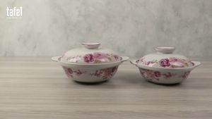 Mangkok Saji Keramik dan tutup Pink Rossie 16 cm