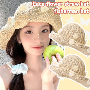 หมวกทรงถังถักฟางหมวกบังแดดสำหรับผู้หญิงใส่ในวันหยุดหมวกโบฮีเมียนปักลายดอกไม้ด้วยยูวีหมวกกันแดดหมวกชายหาดวันหยุด