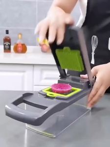 1 Máy Cắt Lát Rau Củ Đa Năng 12 Trong 1 Màu Xanh/Đen Máy Cắt Rau Củ Có Giỏ Thép Không Gỉ Thân Thiện Với Môi Trường Máy Xay Khoai Tây Máy Xay Cà Rốt Cho Nhà Bếp