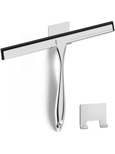 1Pc 10 Inch Durable Stainless Steel Shower Wiper Squeegee with Storage HookStreak-Free Squeegee for Glass DoorsTile Walls