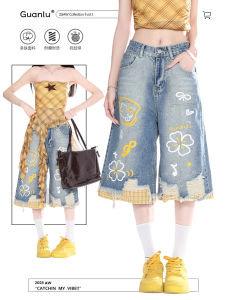 Quần Jeans Denim Ống Thẳng Lưng Cao Cho Nữ Quần Ống Rộng Mùa Hè Quần Short Ống Rộng Quần Jeans Denim Cổ Điển Phong Cách Retro