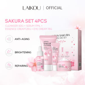 LAIKOU Sữa Rửa Mặt Làm Sạch Dịu Nhẹ Sakura Nhật Bản Serum Làm Sáng Da Mặt Kem Mắt Kem Dưỡng Ẩm Da Mặt Bộ 4 Sản Phẩm Chăm Sóc Da Trẻ Hóa Da